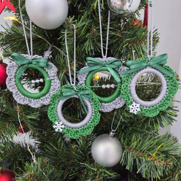 kar-taneli-noel-agaci-susu-4lu-yesil-ve-gri-2 Kar Taneli Noel Ağacı Süsü (4'lü) Yeşil & Gri