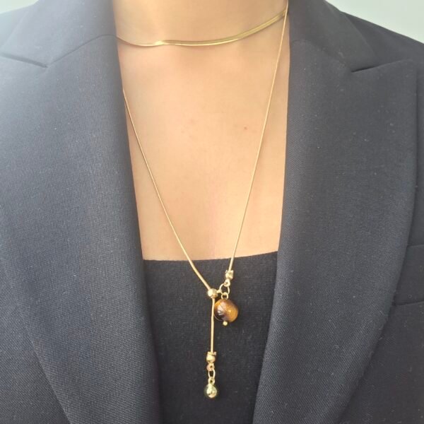 kehribar-dekolte-kolye-paslanmaz-celik-4 Kehribar Dekolte Kolye - Paslanmaz Çelik