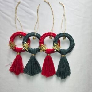 Makrome Noel Ağacı Süsü (4'lü) Kırmızı & Yeşil