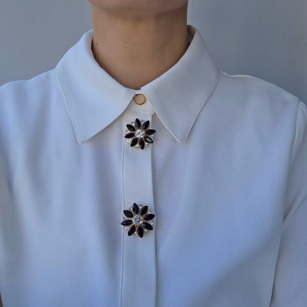Siyah Çiçek Kol Düğmesi & Broş (2'li)