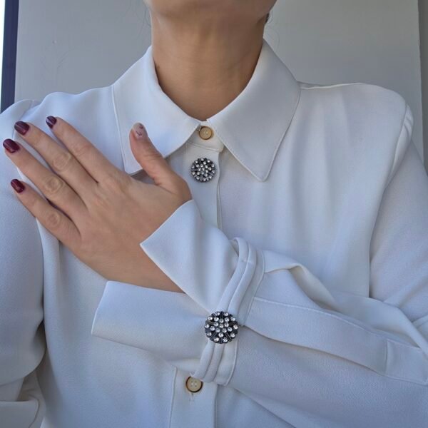 Taşlı Kol Düğmesi & Broş (2'li)