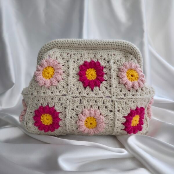 Pudra Clutch - Pembe Çiçekli ve Burslu