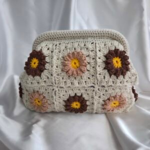 Tarçın Clutch - Kahverengi Çiçekli ve Burslu