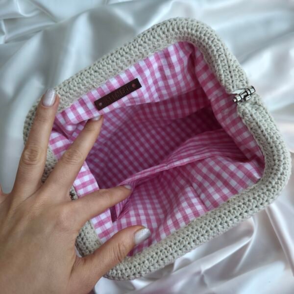 Pudra Clutch - Pembe Çiçekli ve Burslu