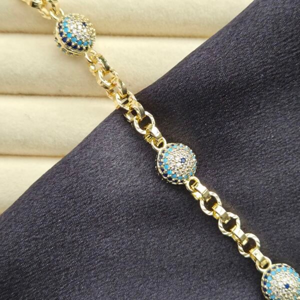 Özel Seri Zirkon Taşlı Nazar Bileklik - 14K Altın Kaplama