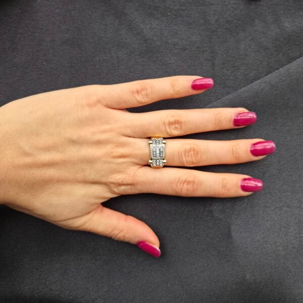 Özel Seri Baget Taşlı Geometrik Yüzük - 14K Altın Kaplama