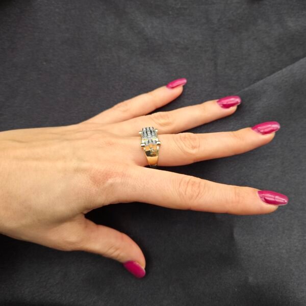 Özel Seri Baget Taşlı Geometrik Yüzük - 14K Altın Kaplama