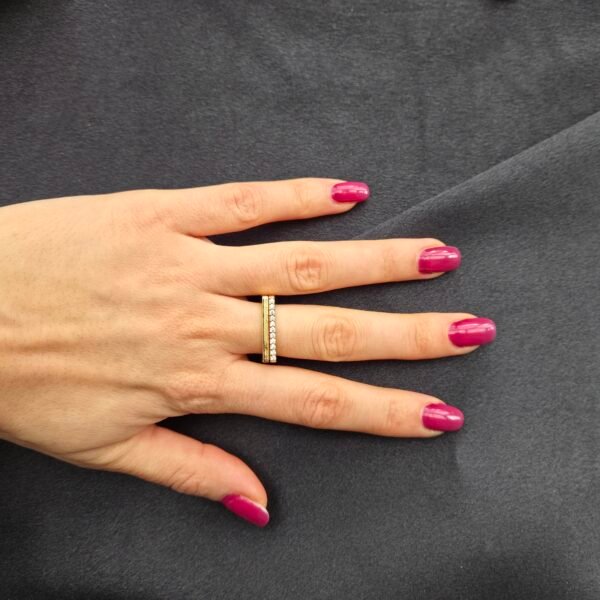 Özel Seri Zirkon Taşlı Köşeli Yüzük - 14K Altın Kaplama